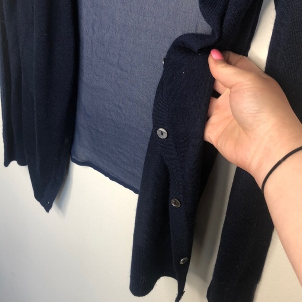 Navy Sheer Back Wool Cardigan - Picture 3 of 8